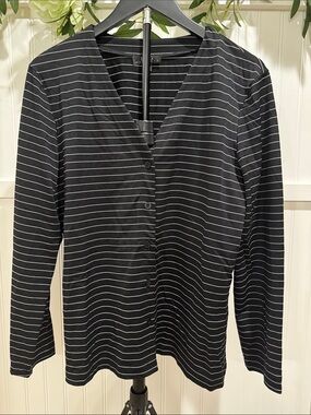 #697 BCBGeneration Black and White Striped Button-Front Top